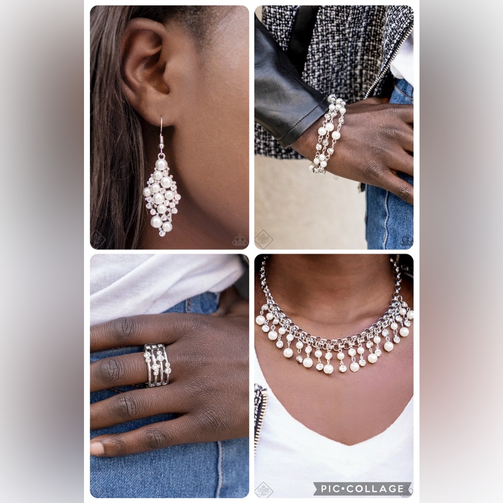 Elegant Silver and White Pearl Jewelry Set